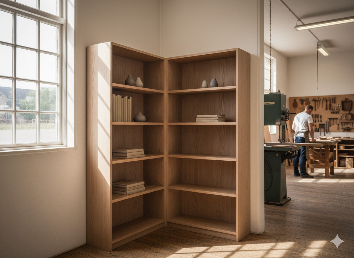 Minimalistisk reol i asketræ